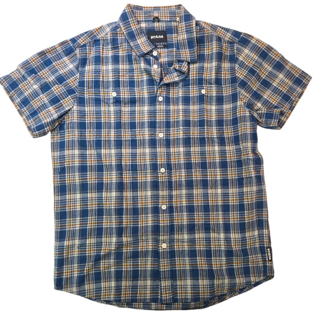 Prana | Blue & Brown, Button Down, Check Shirt | Size Small